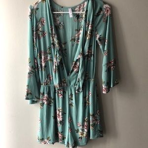 teal tie front romper!